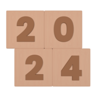 Wooden blocks with the year 2024 png