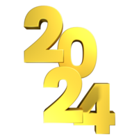 New year 2024 gold number on transparent background png