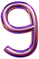 3D Iridescent Number Nine design png