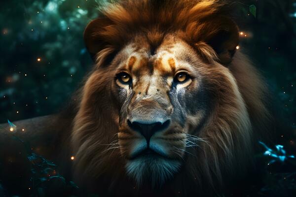 Close-up of lion, Panthera leo in front of black background. Neural network AI generated