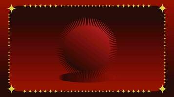 Dark red gradient background with yellow stars and zig zag circle element in the middle. Looping video animation footage with no text or object and wide copy space. Entertainment or stage concept.