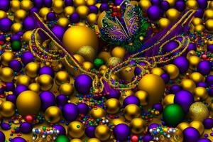Mardi Gras Masks and Mardi Gras Beads Background. Neural network AI generated photo