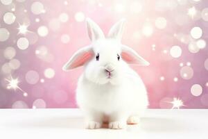 Close-up of cute rabbit with beautiful bokeh background, Generative AI photo