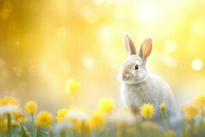 Close-up of cute rabbit with beautiful bokeh background, Generative AI photo