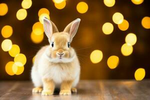 Close-up of cute rabbit with beautiful bokeh background, Generative AI photo