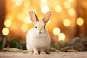 Close-up of cute rabbit with beautiful bokeh background, Generative AI photo