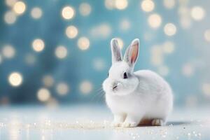 Close-up of cute rabbit with beautiful bokeh background, Generative AI photo