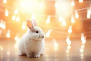 Close-up of cute rabbit with beautiful bokeh background, Generative AI photo