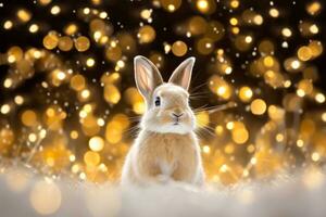 Close-up of cute rabbit with beautiful bokeh background, Generative AI photo