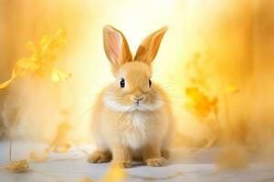 Close-up of cute rabbit with beautiful bokeh background, Generative AI photo