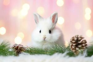 Close-up of cute rabbit with beautiful bokeh background, Generative AI photo