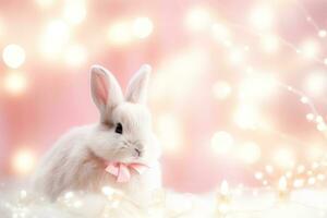 Close-up of cute rabbit with beautiful bokeh background, Generative AI photo