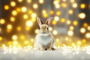 Close-up of cute rabbit with beautiful bokeh background, Generative AI photo