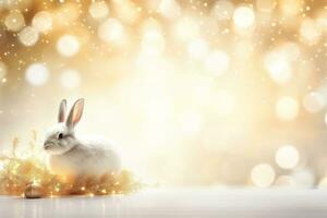Close-up of cute rabbit with beautiful bokeh background, Generative AI photo