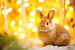 Close-up of cute rabbit with beautiful bokeh background, Generative AI photo