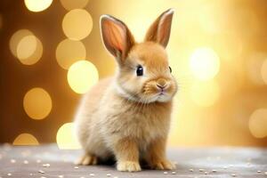 Close-up of cute rabbit with beautiful bokeh background, Generative AI photo