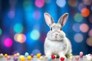 Close-up of cute rabbit with beautiful bokeh background, Generative AI photo