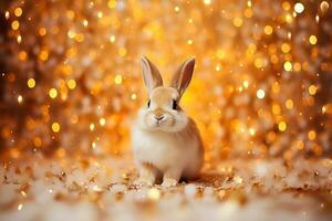 Close-up of cute rabbit with beautiful bokeh background, Generative AI photo