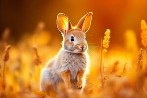 Close-up of cute rabbit with beautiful bokeh background, Generative AI photo