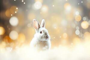 Close-up of cute rabbit with beautiful bokeh background, Generative AI photo