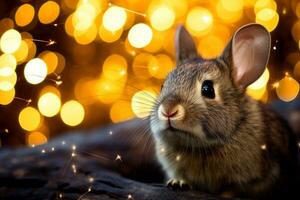 Close-up of cute rabbit with beautiful bokeh background, Generative AI photo