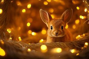 Close-up of cute rabbit with beautiful bokeh background, Generative AI photo