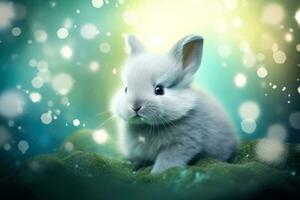 Close-up of cute rabbit with beautiful bokeh background, Generative AI photo