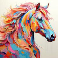 Watercolor horse painting, abstract drawing of a running paint splashed horse, Generative AI photo