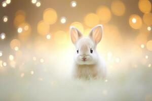 Close-up of cute rabbit with beautiful bokeh background, Generative AI photo