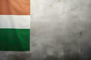 Irlanda bandera en hormigón pared antecedentes. nacional bandera de el república de Irlanda, bandera de Irlanda en hormigón fondo. irlandesa bandera antecedentes con Copiar espacio, ai generado foto