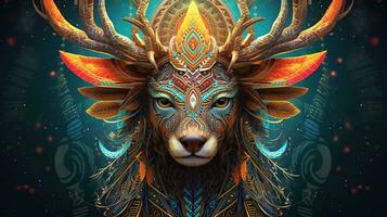 tribal wildlife, digital art illustration, Generative AI photo