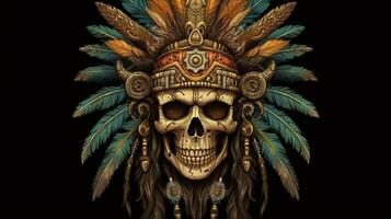 tribal shaman skull, digital art illustration, Generative AI photo
