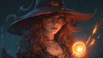 smart witch, digital art illustration, Generative AI photo