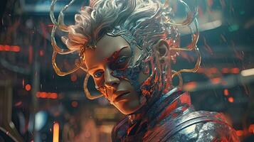 awkward super villain has teleport power, digital art illustration, Generative AI photo