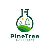 Pine Tree with Lab logo design vector. Creative Pine Tree logo concepts template vector