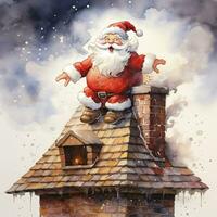 Funny Christmas watercolor illustration of the Santa Claus photo