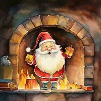 Funny Christmas watercolor illustration of the Santa Claus photo