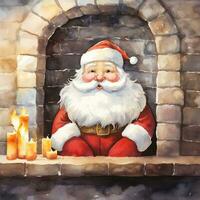 Funny Christmas watercolor illustration of the Santa Claus photo