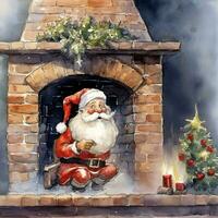 Funny Christmas watercolor illustration of the Santa Claus photo