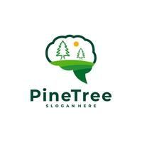 Pine Tree with Brain logo design vector. Creative Pine Tree logo concepts template vector