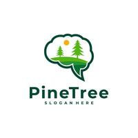 Pine Tree with Brain logo design vector. Creative Pine Tree logo concepts template vector