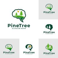 Set of Pine Tree with Brain logo design vector. Creative Pine Tree logo concepts template vector