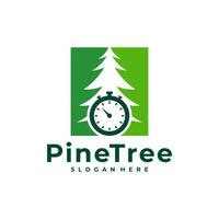 Pine Tree with Time logo design vector. Creative Pine Tree logo concepts template vector