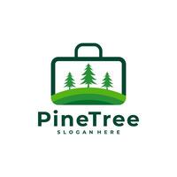 Pine Tree with Suitcase logo design vector. Creative Pine Tree logo concepts template vector