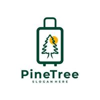 Pine Tree with Suitcase logo design vector. Creative Pine Tree logo concepts template vector