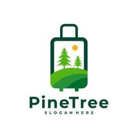 Pine Tree with Suitcase logo design vector. Creative Pine Tree logo concepts template vector