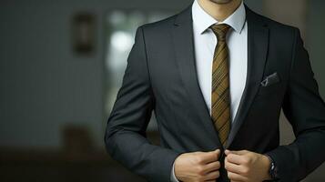 Elegance Personified. Close up, a man in a suit with tie. Generative AI photo