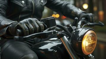 Gloved Hand on Motorbike's Throttle. Generative AI photo