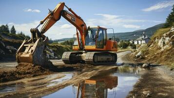 Digging Deep. The Imposing Presence of an Excavator Captured. Generative AI photo