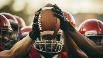 Skill and Strategy as American Football Players Battle It Out on the Field. Generative AI photo